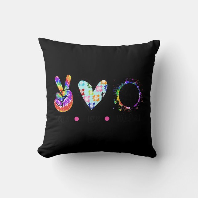 Peace Love Volleyball Tie Dye Rainbow Trippy Hippi Throw Pillow (Front)