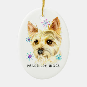 Peace Love Wags Christmas Yorkie Dog Ceramic Ornament