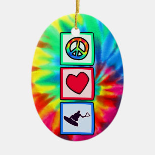 Peace, Love, Wakeboarding Ceramic Ornament