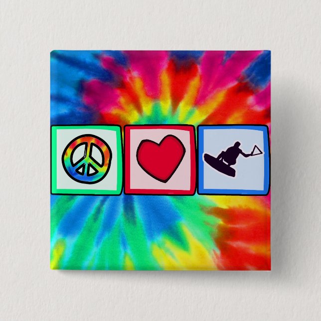 Peace, Love, Wakeboarding Pinback Button (Front)