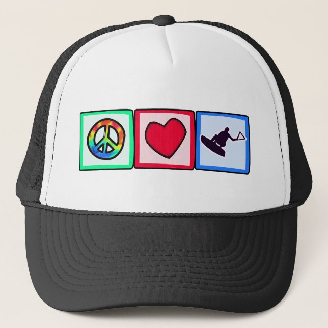 Peace, Love, Wakeboarding Trucker Hat (Front)