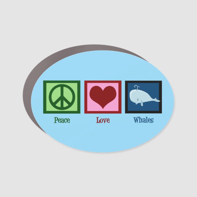Peace Love Whales Cute Blue Marine Animal Car Magnet (Front)