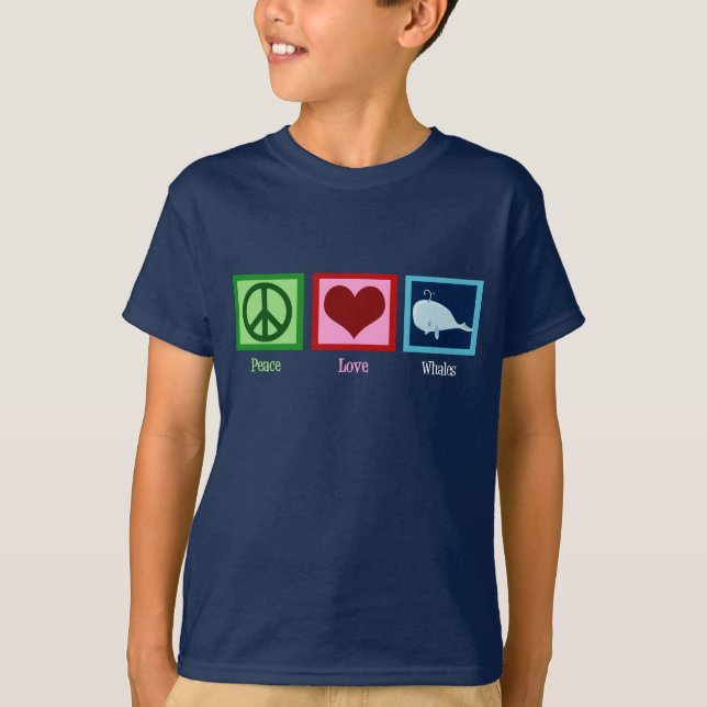 Peace Love Whales Navy Blue Kids T-Shirt (Front)