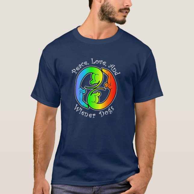 Peace, Love, & Wiener Dogs Dark T-Shirt (Front)