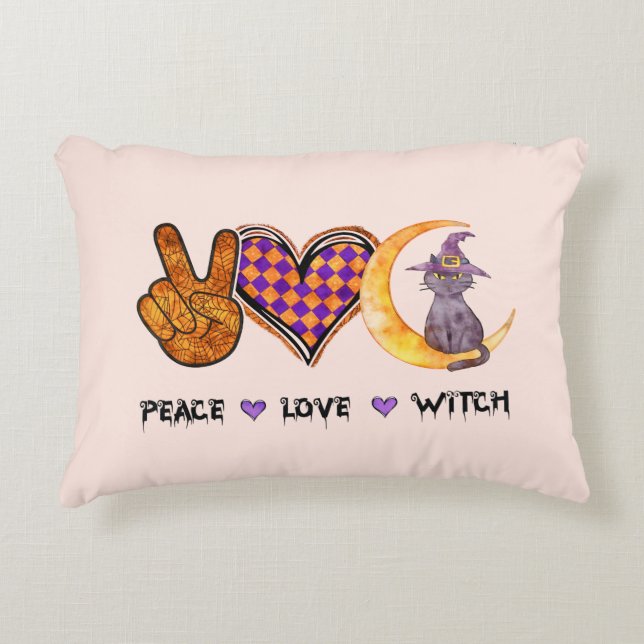 Peace Love Witch – Halloween Design Accent Pillow (Front)