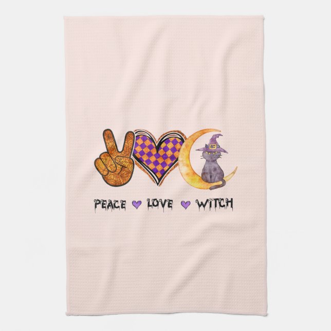 Peace Love Witch – Halloween Design Kitchen Towel (Vertical)