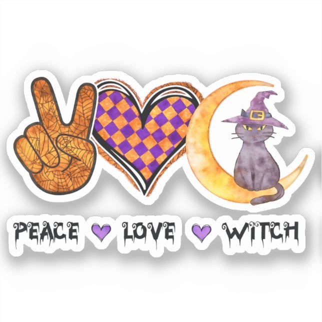 Peace Love Witch – Halloween Design Sticker (Front)