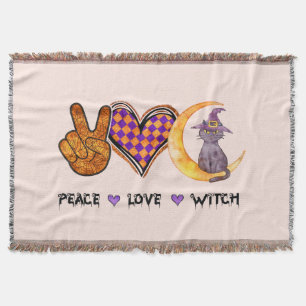 Peace Love Witch – Halloween Design Throw Blanket