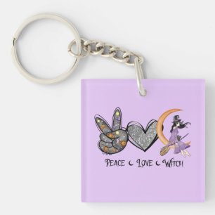 Peace, Love, Witch – Peace Sign, Heart & Witch Keychain