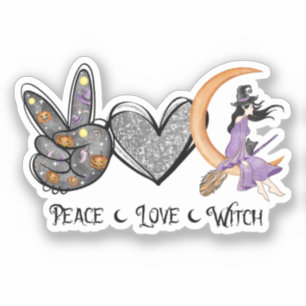 Peace, Love, Witch – Peace Sign, Heart & Witch Sticker