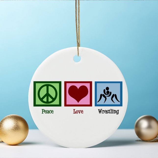 Peace Love Wrestling Team Christmas Ceramic Ornament (Creator Uploaded)