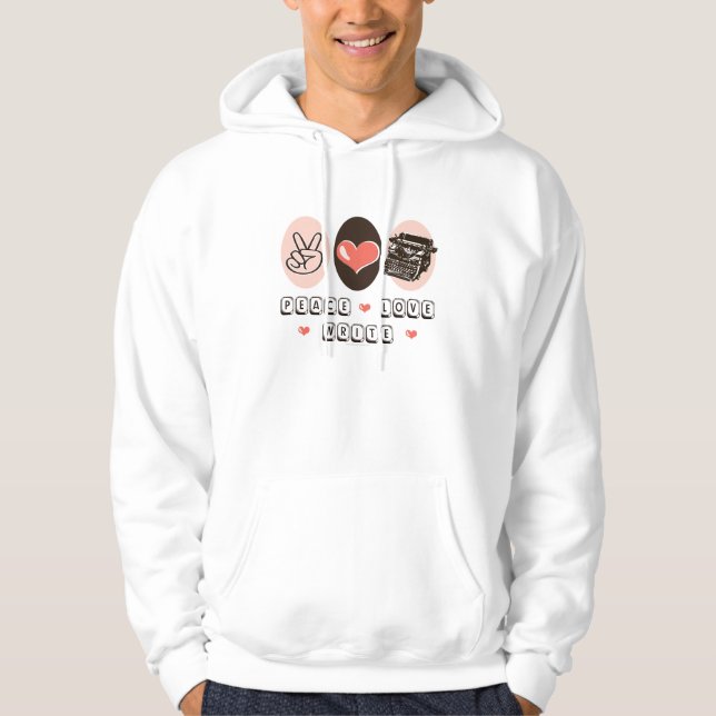 Peace Love Write Typewriter Hooded Sweatshirt (Front)