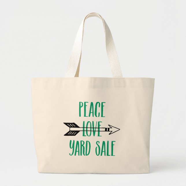 Peace Love Yard Sale Arrow Line Large Tote Bag (Front)
