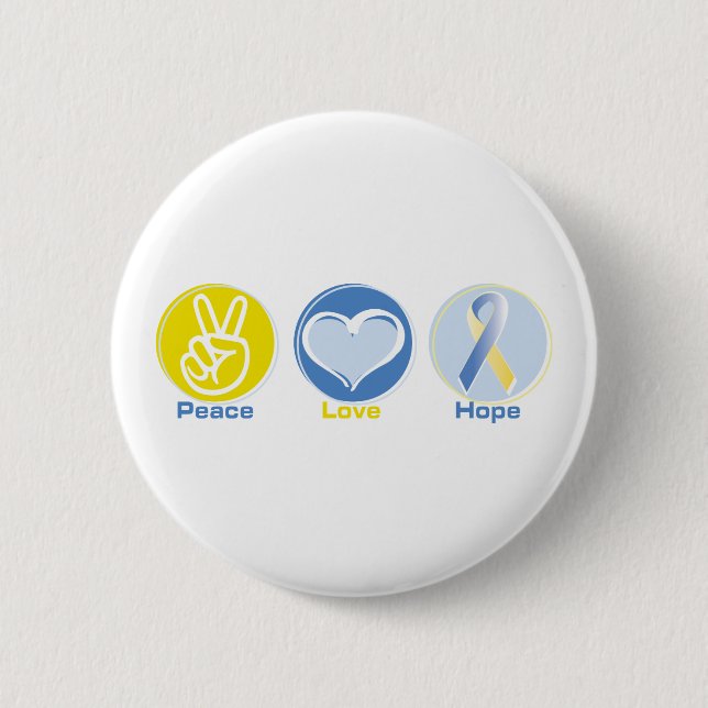 Peace Love Yellow/Blue Hope Pinback Button (Front)
