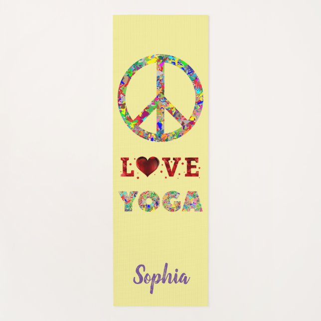 Peace Love Yoga Add Name Colorful Mat (Front)