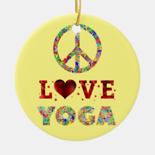 Peace Love Yoga Colorful Spiritual Ceramic Ornament
