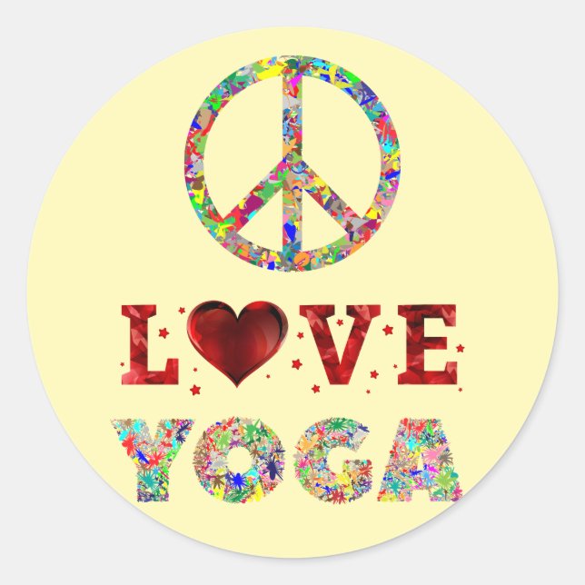 Peace Love Yoga Colorful Spiritual Classic Round Sticker (Front)