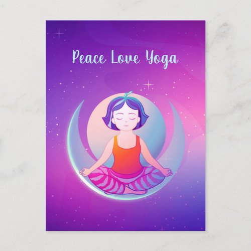 Peace Love Yoga girl meditation in space Holiday Postcard