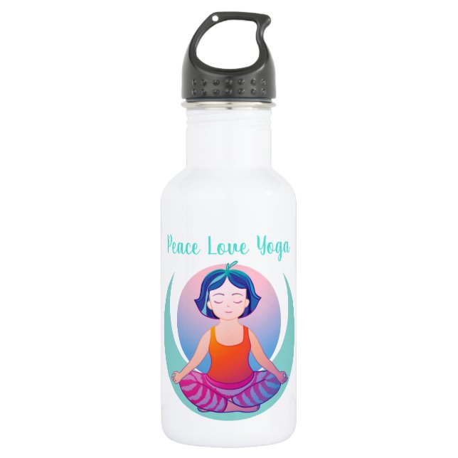 Peace Love Yoga girl meditation in space Stainless Steel Water Bottle (Front)