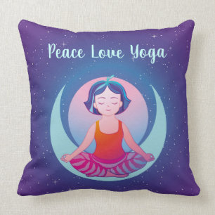 Peace Love Yoga girl meditation in space Throw Pillow