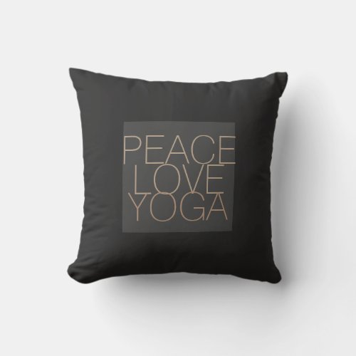 peace love yoga quote pillow on gray