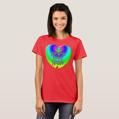Peace Love Yoga Rainbow Intentions Heart T_Shirt