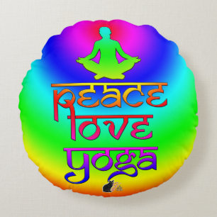 Peace Love Yoga Rainbow Intentions Round Pillow