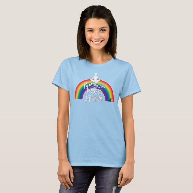 Peace Love Yoga Rainbow Intentions T-Shirt (Front Full)