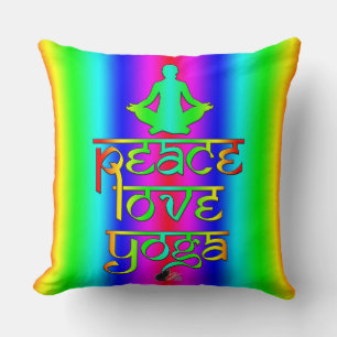 Peace Love Yoga Rainbow Intentions Throw Pillow
