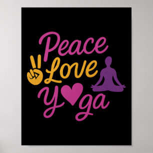 Peace Love Yoga Script Graphic Magenta Gold Poster