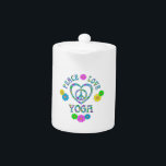 Peace Love Yoga Teapot<br><div class="desc">A yoga lover can share their feelings with this retro fun design with a peace sign, heart, flowers and the flowered words - Peace Love Yoga.</div>