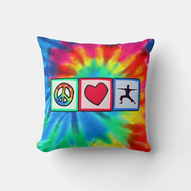 Peace, Love, Yoga Throw Pillow (Front)