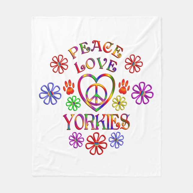 Peace Love Yorkies Fleece Blanket (Front)