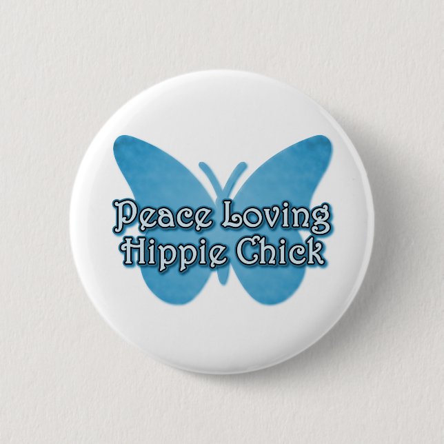 Peace Loving Hippie Chick Pinback Button (Front)