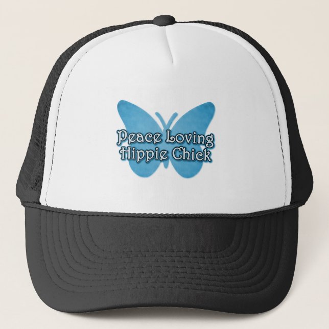 Peace Loving Hippie Chick Trucker Hat (Front)