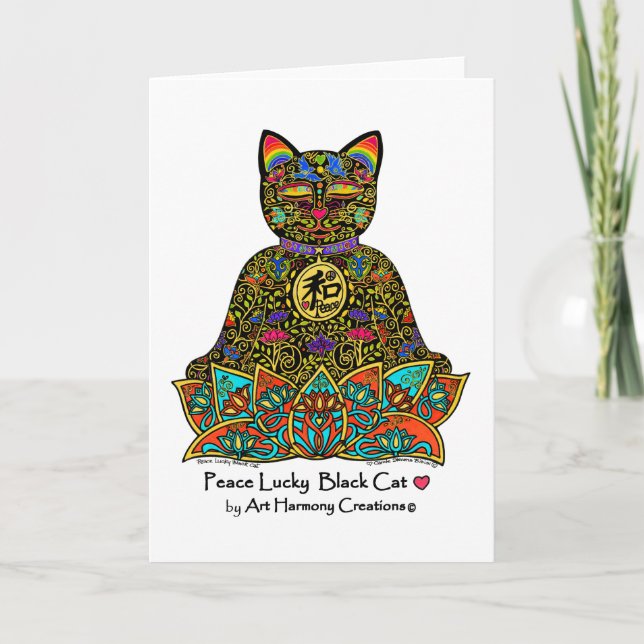 Peace Lucky Black Cat Greeting Card (Front)