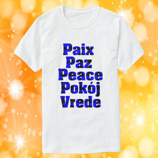 Peace Many Languages Hearts Blue Black T-Shirt
