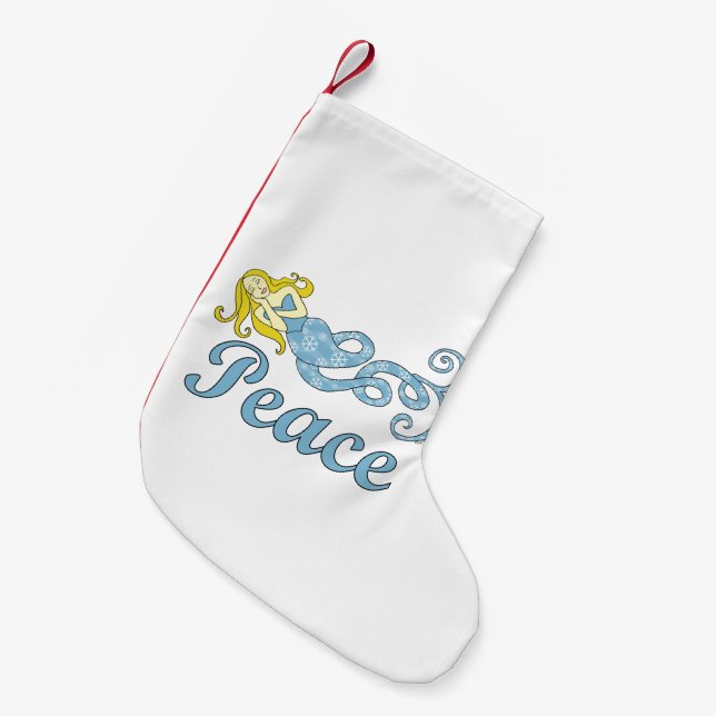 Peace Mermaid Holiday Dreams Small Christmas Stocking (Front (Hanging))