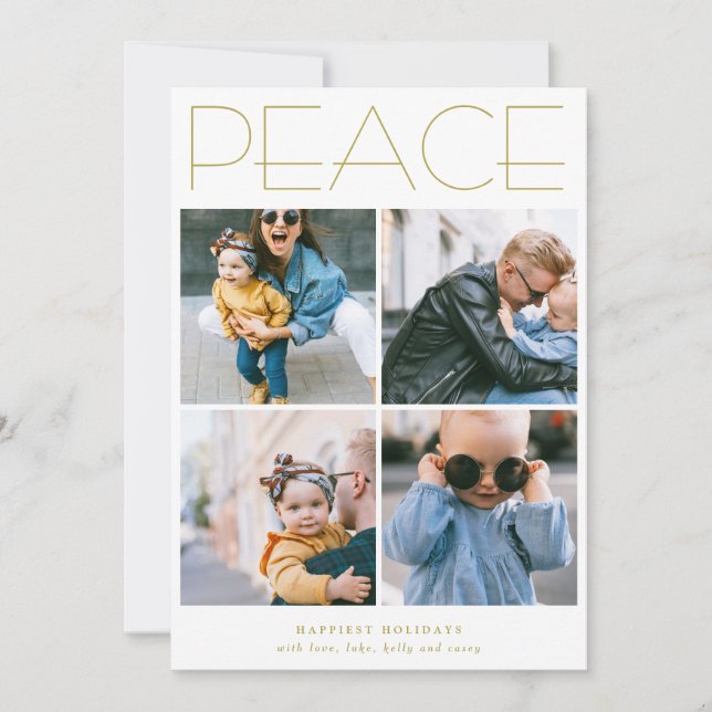 PEACE Minimalist Four Photo Collage Custom Holiday (Front)