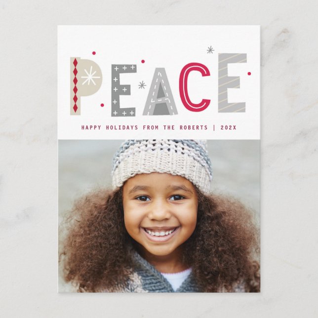 PEACE modern lettering christmas Postcard (Front)