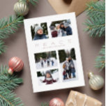 Peace modern minimal 5 photo Christmas Holiday Card<br><div class="desc">This holiday photo card features a message of peace along with a modern minimal layout. The airy design has 5 photo spots and room for custom design. Perfect for a family Christmas card, this design also has a soft rose color scheme and a matching backer with a simple holiday plaid...</div>
