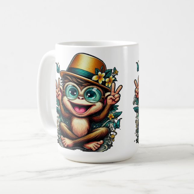 Peace Monkey - Cheerful Coffee Mug  (Front Left)
