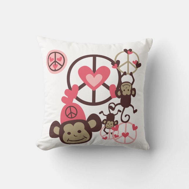 Peace Monkeys Pillow (Front)