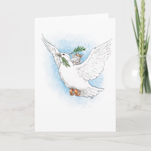 Peace mouse on dove with olive branches card