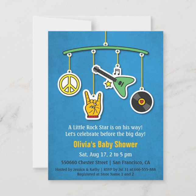 Peace Music Guitar Rock and Roll Baby Boy Shower Invitation (Front)