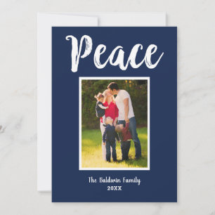 Peace Navy Blue Brushed Script Photo Holiday Card
