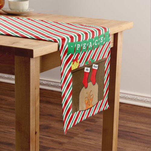 PEACE  Night Before Christmas  2 Stockings Short Table Runner