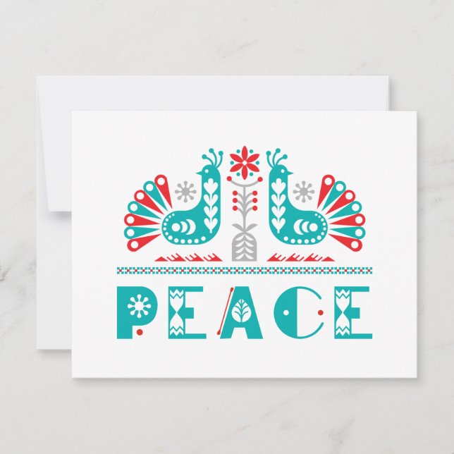 PEACE Nordic Folk Art Inspired Personalized Holiday Card (Front)