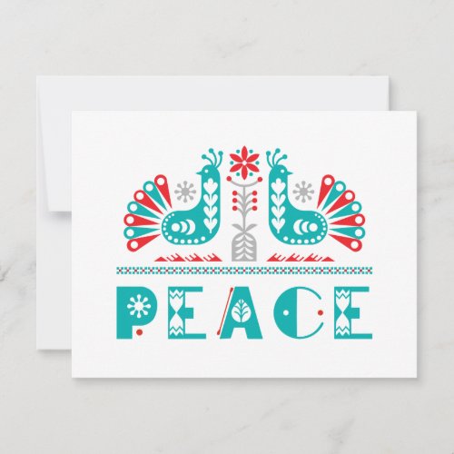 PEACE Nordic Folk Art Inspired Personalized Holiday Card