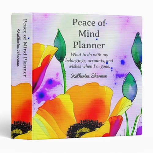 Peace of Mind End of Life Planner Estate Planning 3 Ring Binder